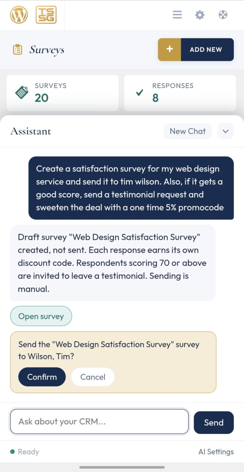 The AI assistant waiting on a confirmation step